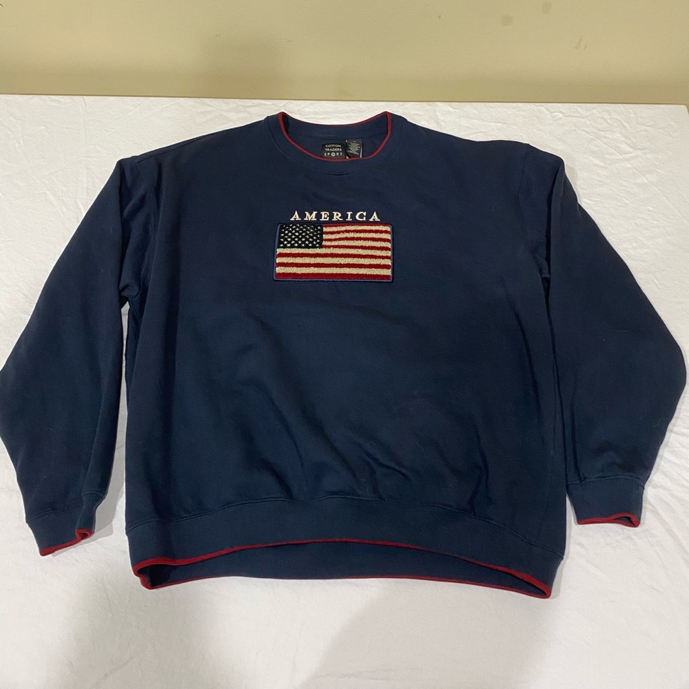 Vintage Cotton Traders Sport Navy USA Sweatshirt USA America Flag Red Blue XL